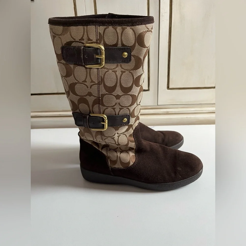 Signature Coach 'Tinah' Boots, Brown Suede Signature C Textile, Mid-Calf size 8